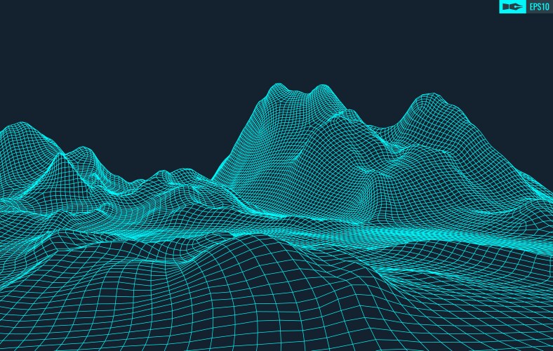 3d wireframe terrain wide angle eps10 vector image