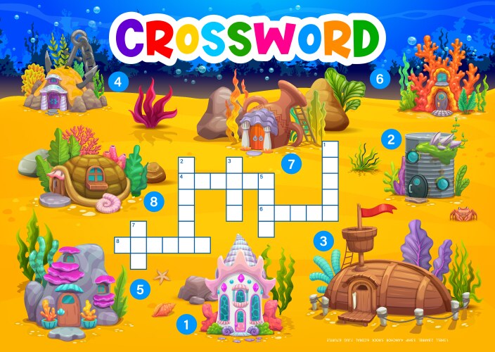 cartoon underwater crossword quiz game worksheet vector image