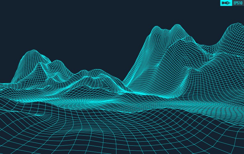 3d wireframe terrain wide angle eps10 vector image