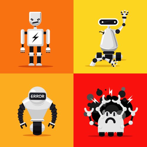 broken mad robots set bad errors and hacking vector image