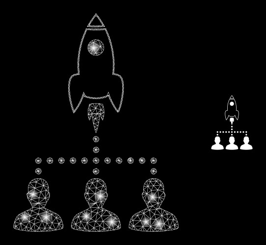 Mesh net rocket startup group with light vector image