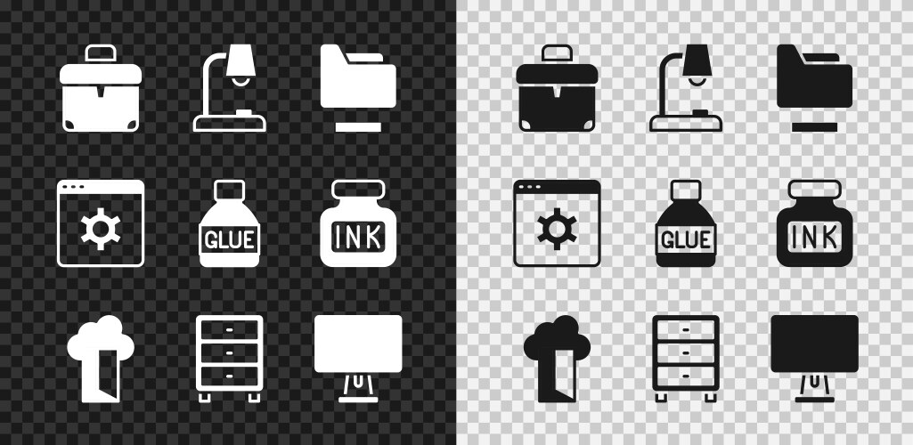Set briefcase table lamp document folder cloud vector image