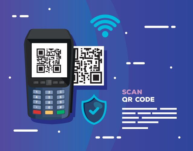 Dataphone with scan code qr and icons vector image