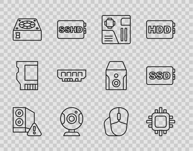 Set line case of computer processor with cpu vector image