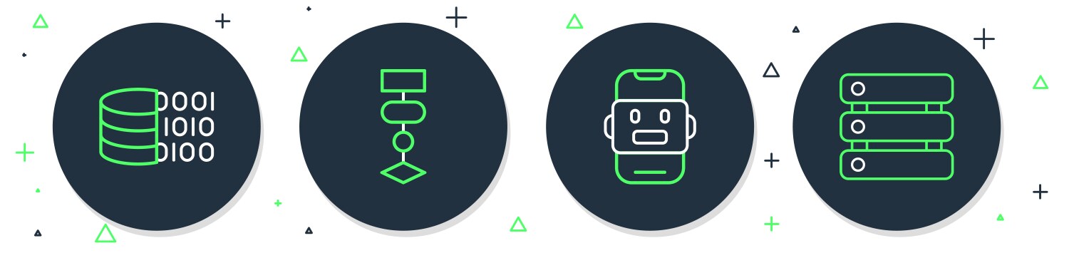 Set line algorithm chat bot binary code vector image