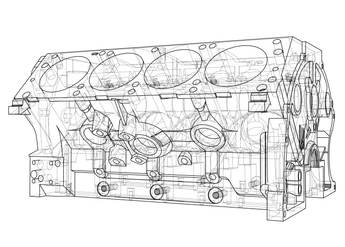Engine Block Sketch - Wireframe Rendering vector image