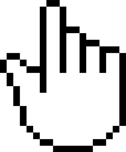 Black pixelated hand cursor is pointing with index vector image