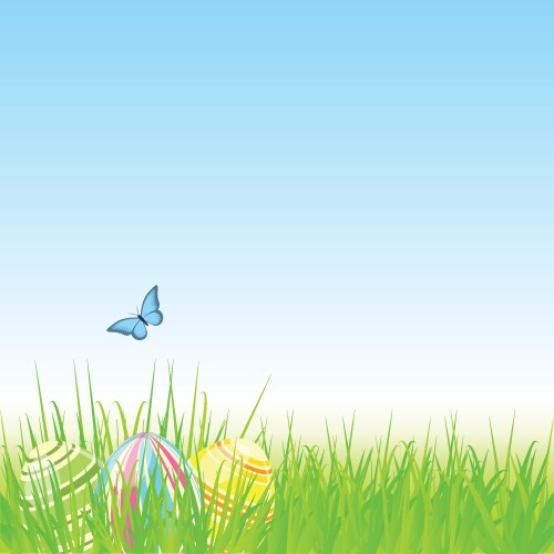 Blue sky and easter eggs Royalty Free Vector Image