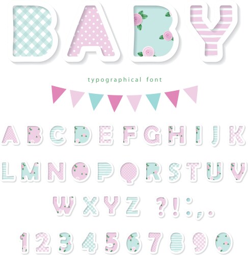 Pastel Pink & Blue Textile Font Collection Vector Image