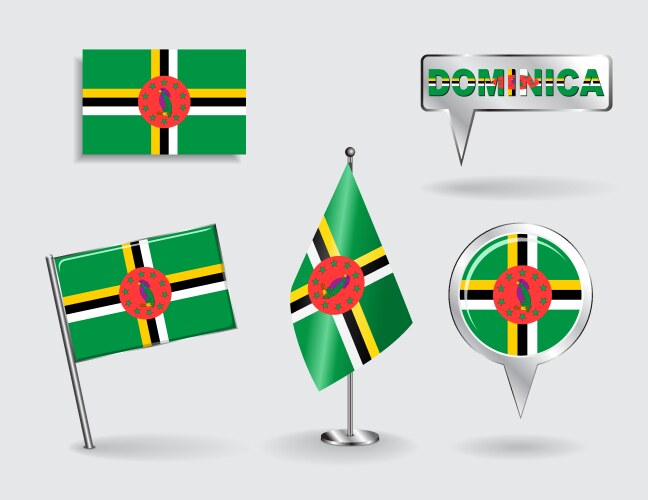 Set of dominican pin icon and map pointer flags vector image