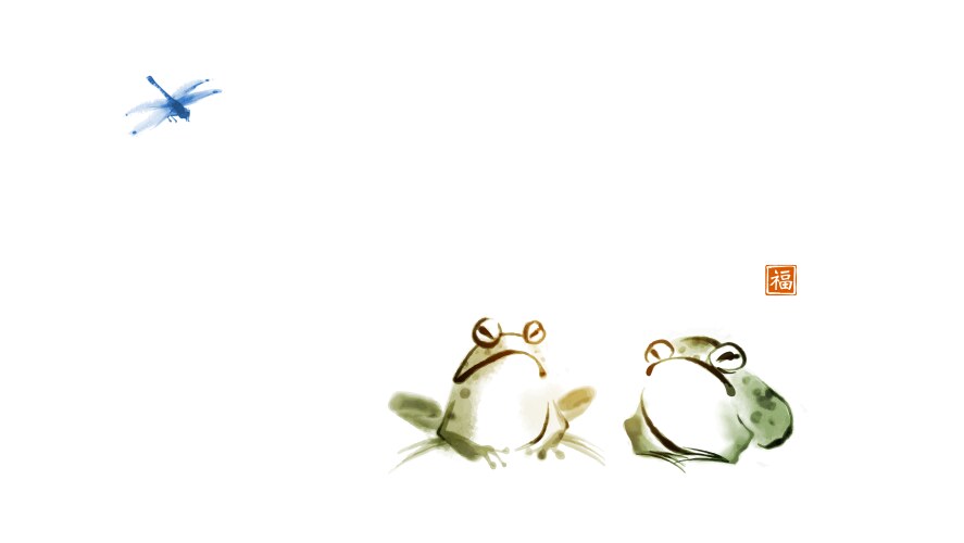 Two frogs and dragonflies traditional oriental Vector Image