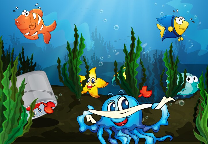 Underwater world with fish and seaweed Royalty Free Vector