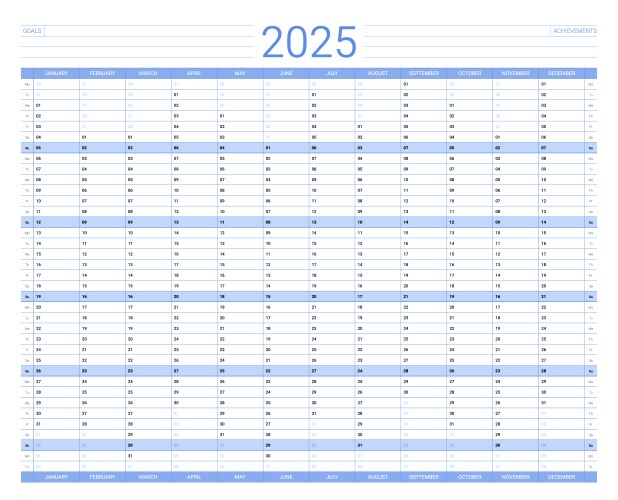 blank planner calendar for 2025 year monthly vector image