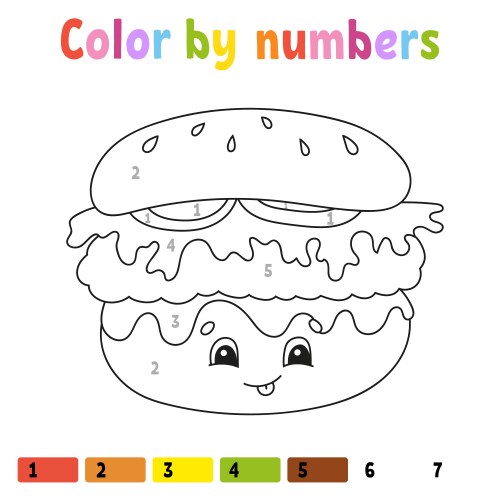 Color By Numbers Kids Cartoon Vector Image
