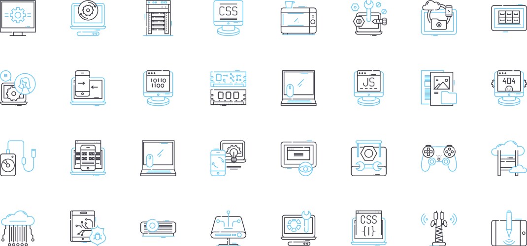 Artificial computing linear icons set neural vector image