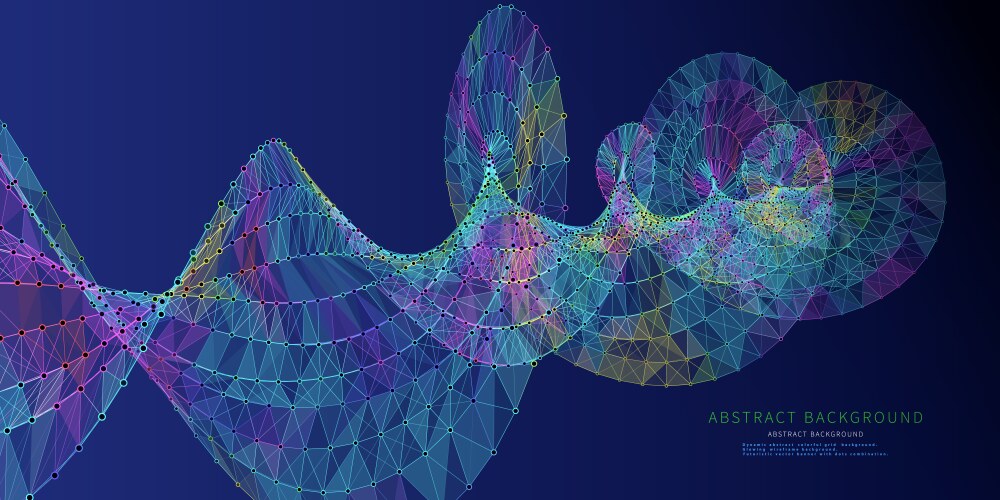 Abstract grid helix from color polygons in dark vector image