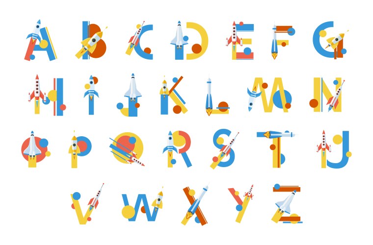 Spaceship font english alphabet abc letters Vector Image