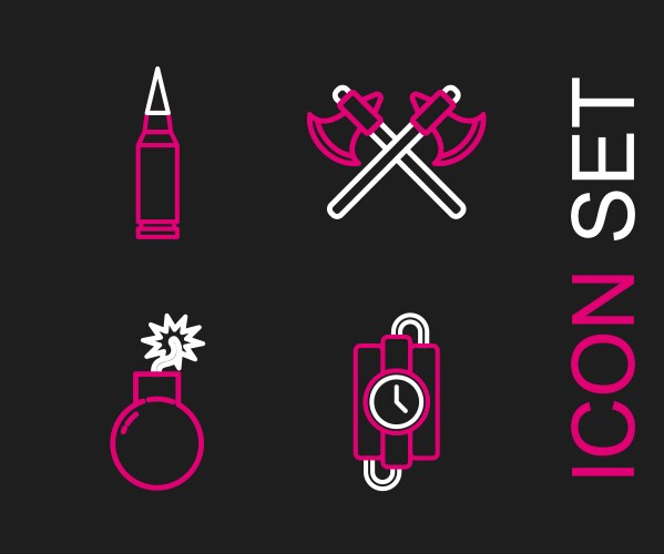 Set line dynamite stick and timer clock bomb vector image