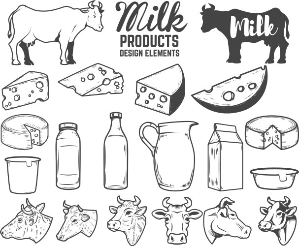 Set of milk products design elements butter vector image