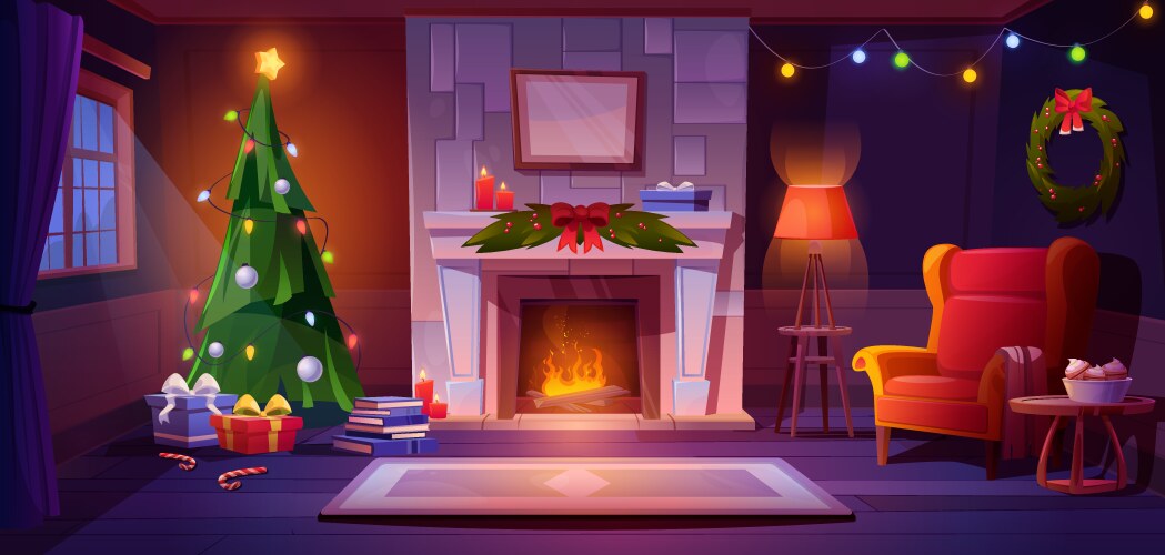 New year and christmas background room interior Vector Image