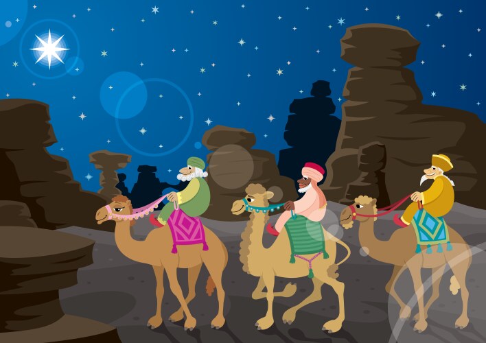 Three wise men cartoon with gift design Royalty Free Vector