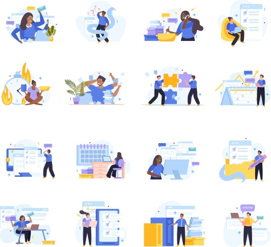 Multitasking people flat set Royalty Free Vector Image
