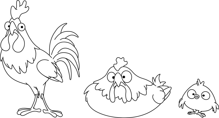 Outlined Chicken Family Illustration Vector Image
