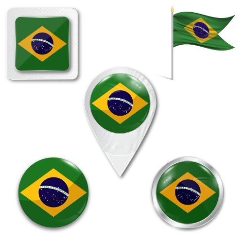 brazil flag glossy button vector