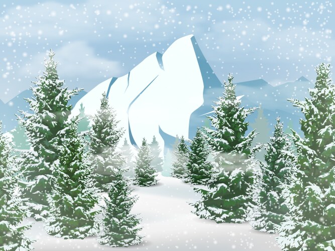 Winter mountain landscape with fir trees Vector Image