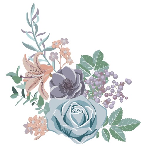 Blue rose watercolor blossom flowers set Vector Image