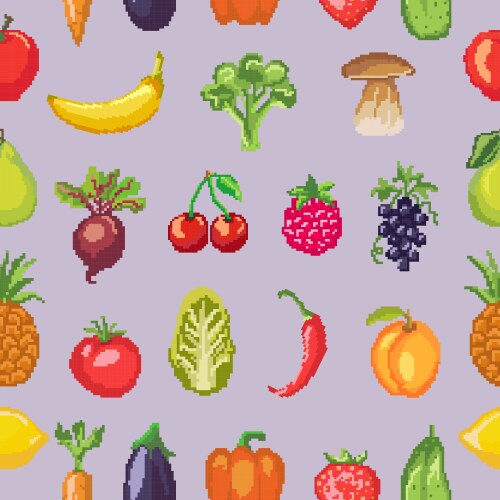 Fruits pixel vegetables healthy nutrition Vector Image