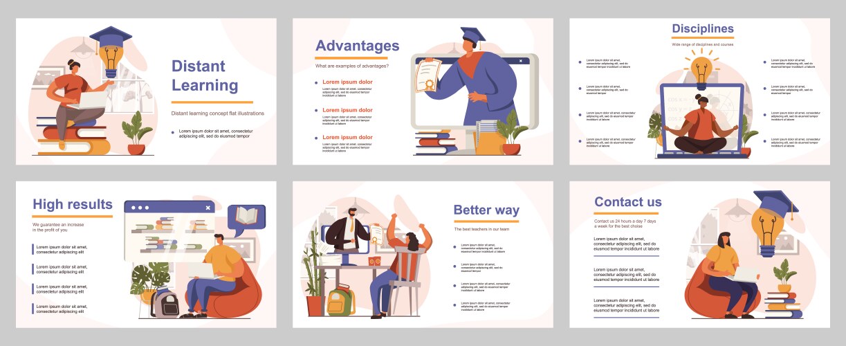 Distant learning concept for presentation slide vector image