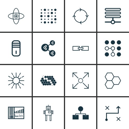 Set of 16 robotics icons includes lightness mode vector image