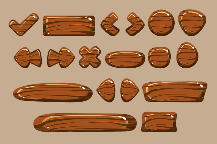 Wooden Button Set - Game UI Elements vector image