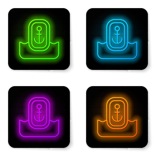 Glowing neon line map pointer with anchor icon vector image