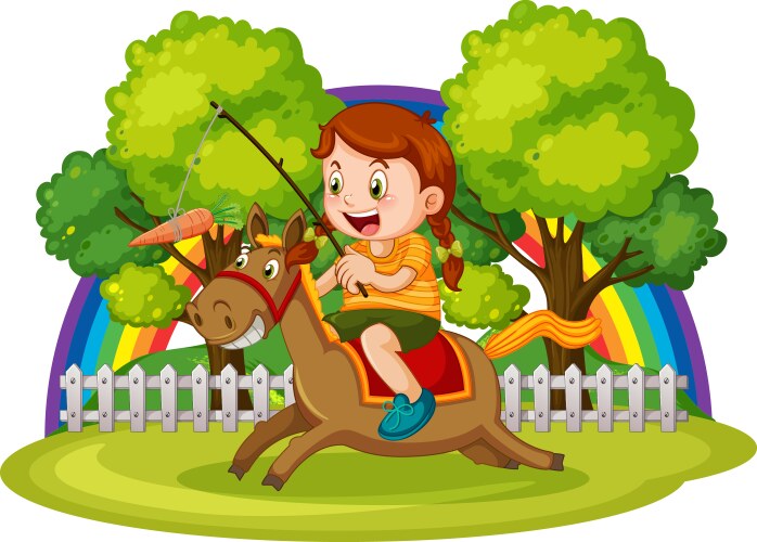 cartoon girl riding horse vector image