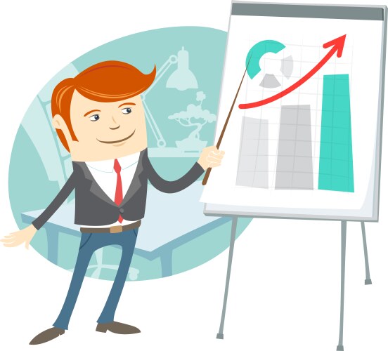 Office man presentation a graph on flipchart vector image