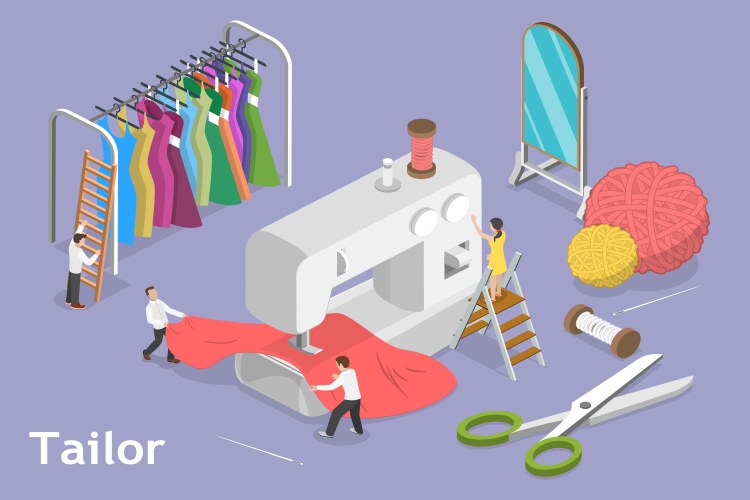 Tailor atelier isometric composition Royalty Free Vector