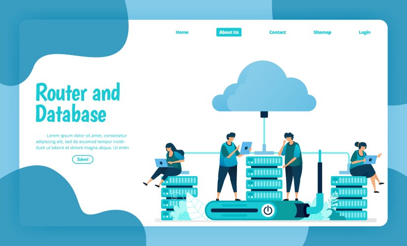 Landing page template router and database vector image