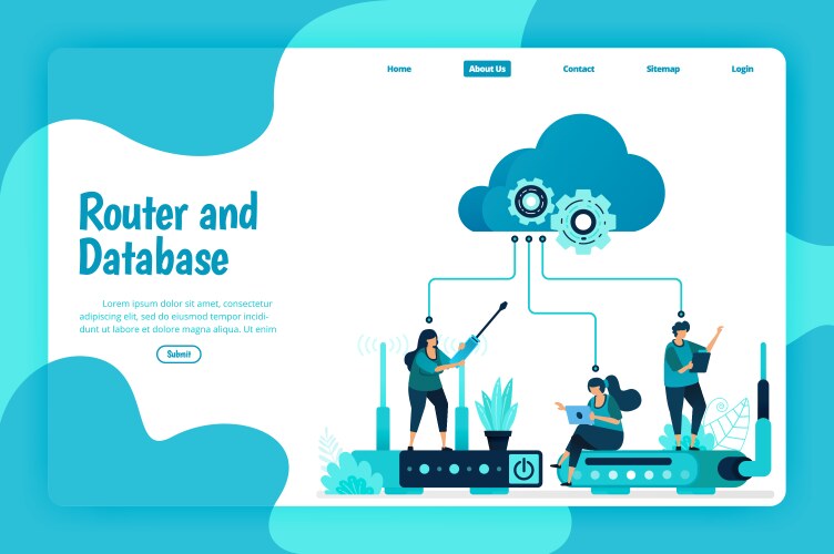 Landing page template router and database vector image