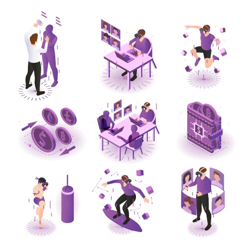 metaverse isometric compositions set vector image