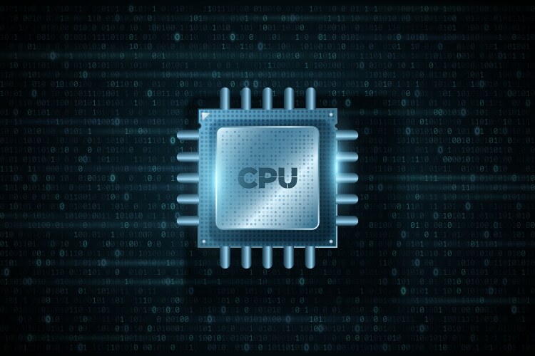 Digital microchip cpu on background of binary code vector image