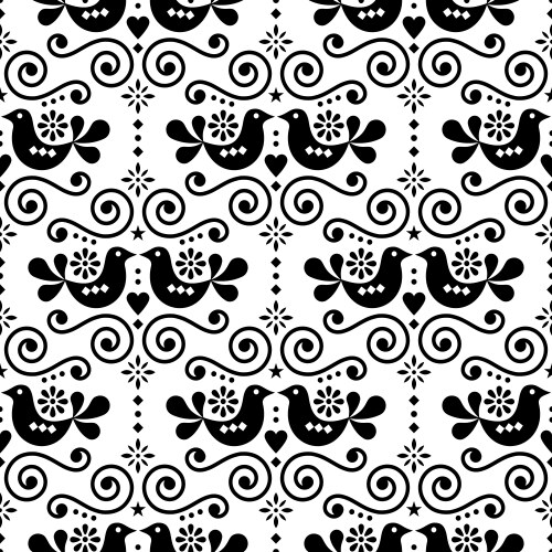 Folk art floral pattern with birds Royalty Free Vector Image