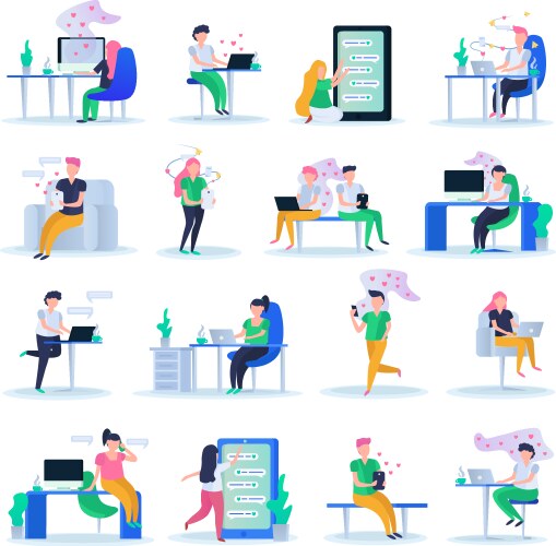 Virtual love orthogonal icons Vector Image