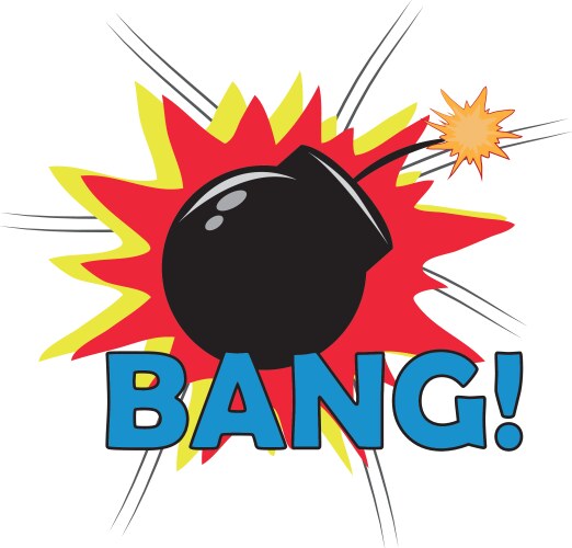A bomb exploding with some text in white vector image