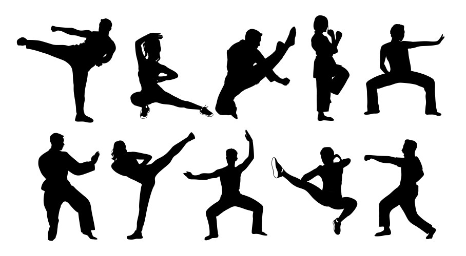 Martial Arts Silhouettes - Action & Movement Vector Image