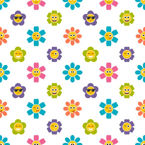 Seamless pattern with colorful flowers faces Vector Image