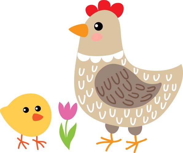 Adorable Cartoon Chick and Hen Vector Image