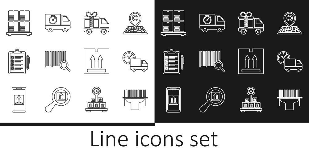 Set line scanner scanning bar code delivery truck vector image