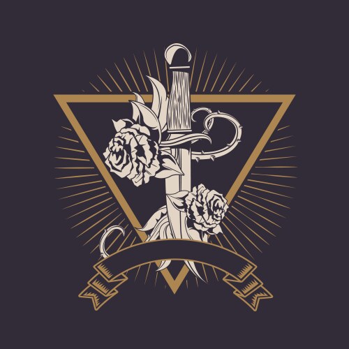 Rock and roll vintage emblem with drawings Vector Image